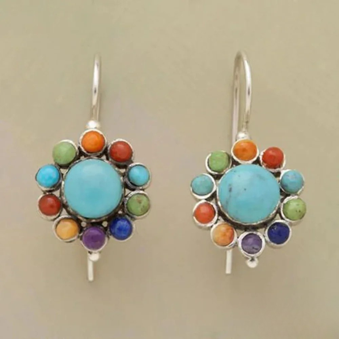 Boucles d’oreilles rondes turquoise multicolores