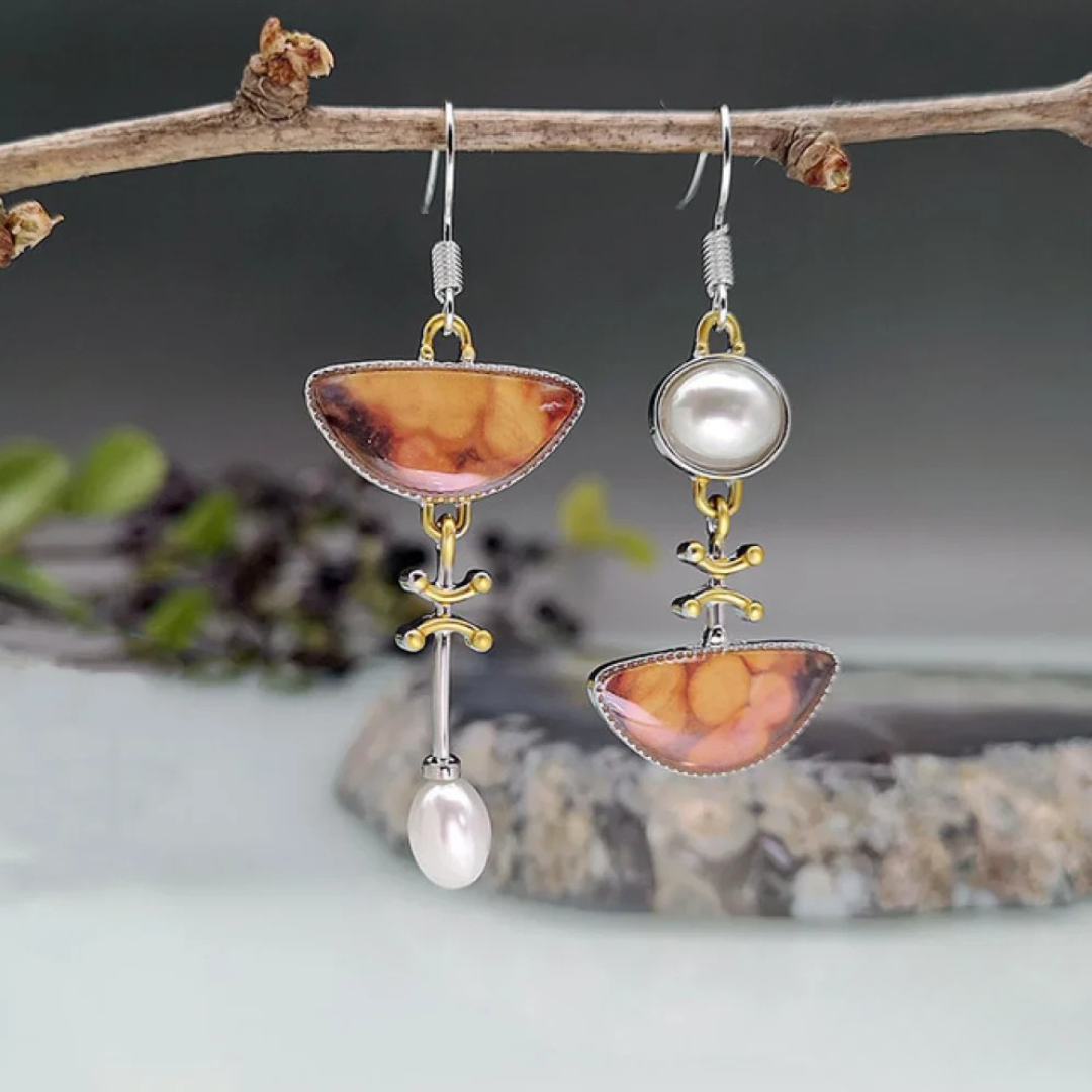 Boucles d’oreilles vintage en pierre naturelle orange