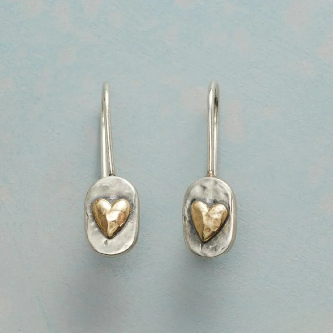 Boucles d’oreilles vintage en argent avec cœur doré