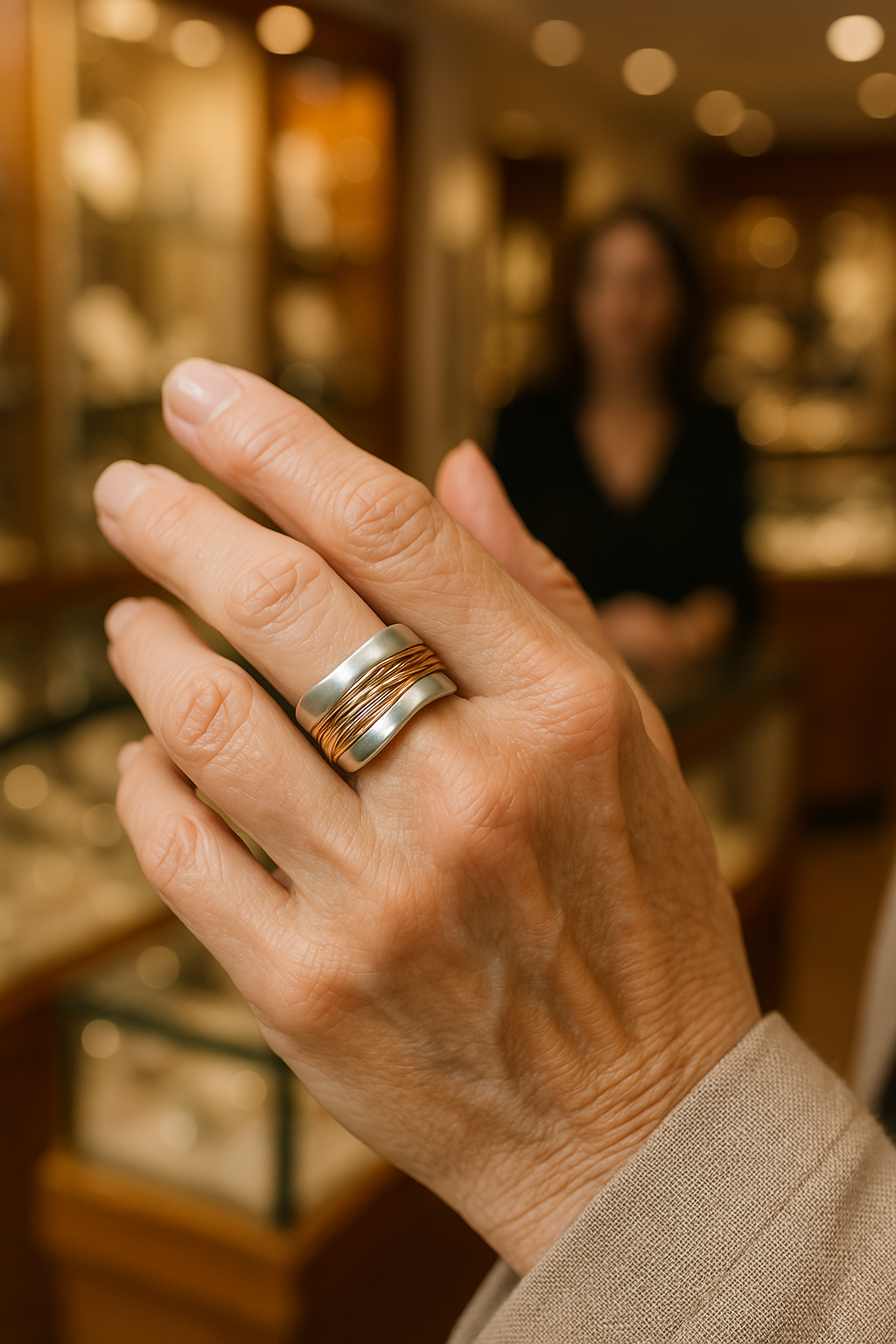 Bague en argent aux fils dorés