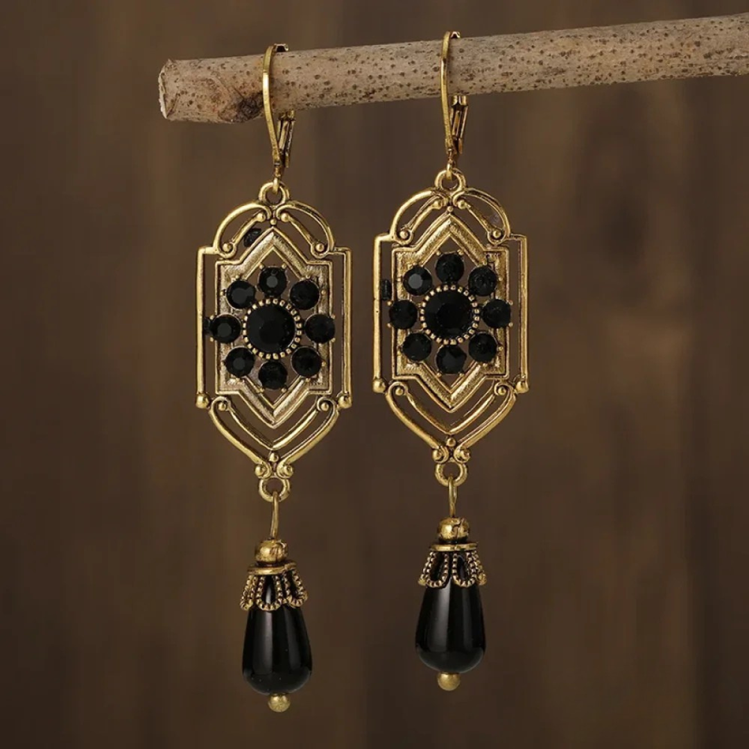 Boucles d’oreilles pendantes vintage en cristal noir