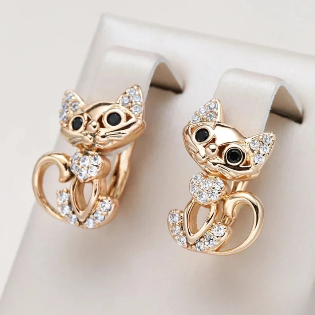 Boucles d’oreilles élégantes chat en zirconium