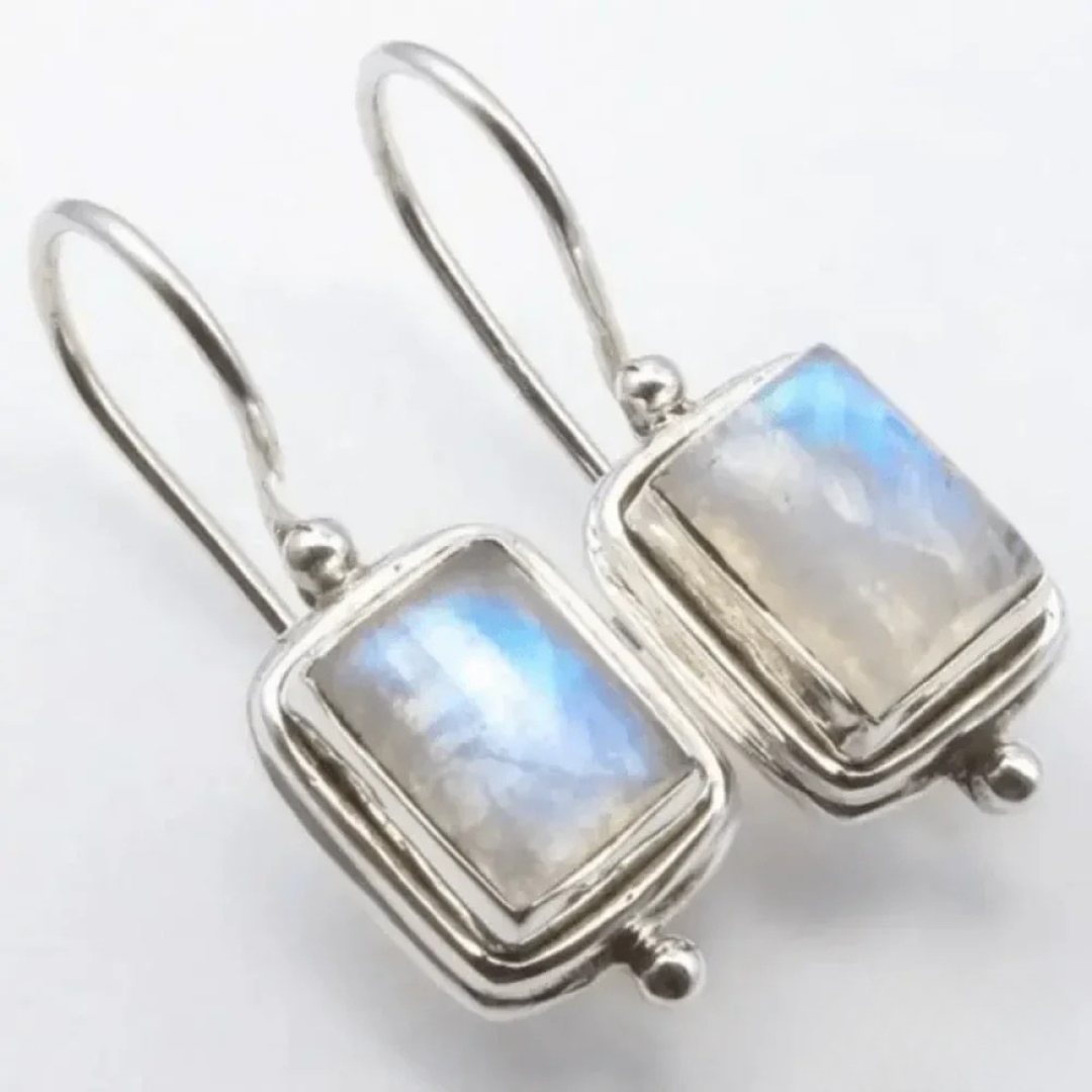 Boucles d’oreilles vintage en pierre de lune carrée