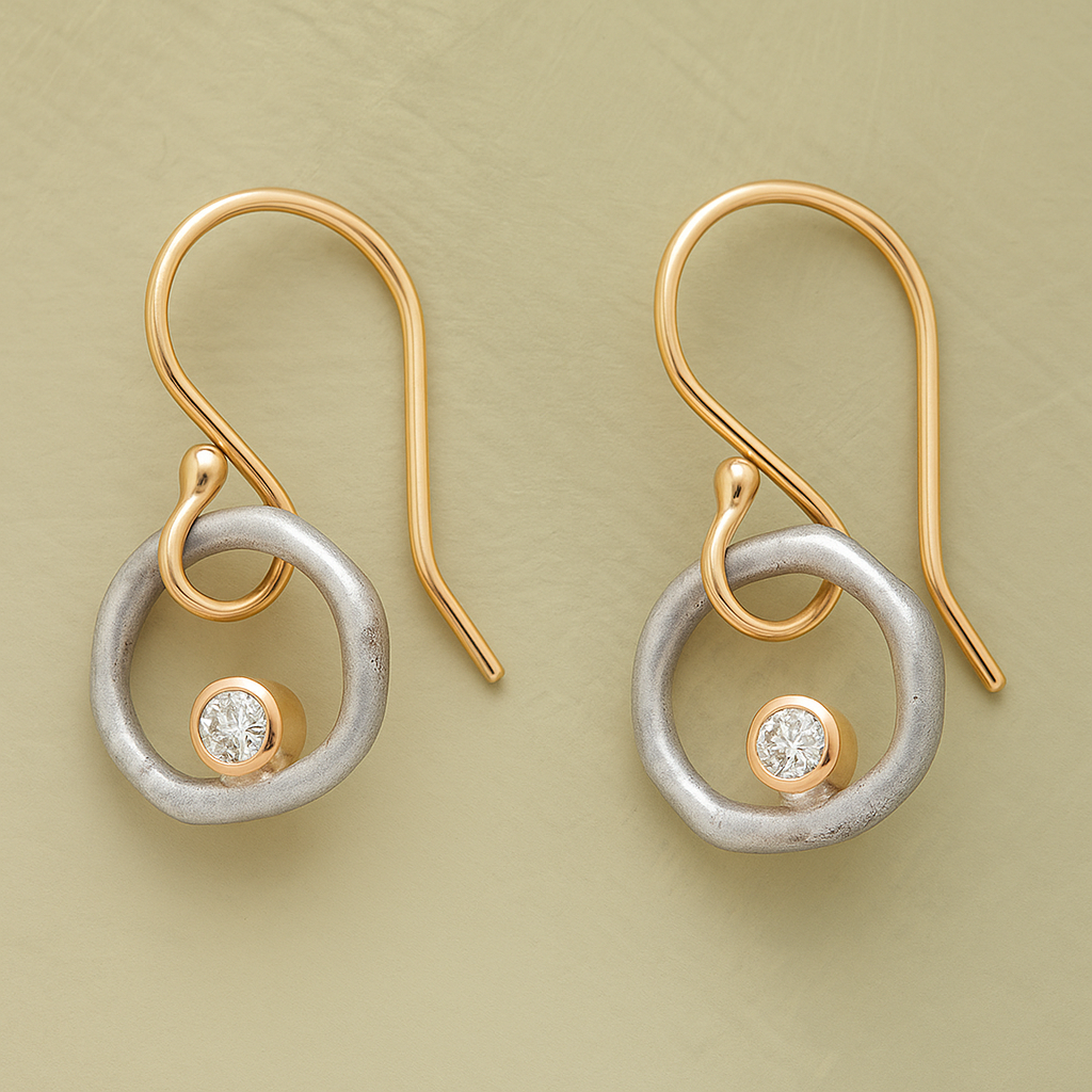 Boucles d’oreilles vintage en or et argent avec zirconium
