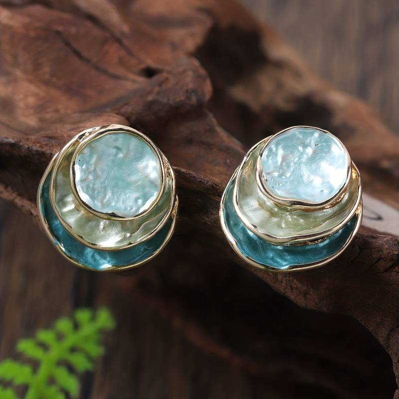 Boucles d’oreilles rondes vintage à plusieurs couches peintes à la main