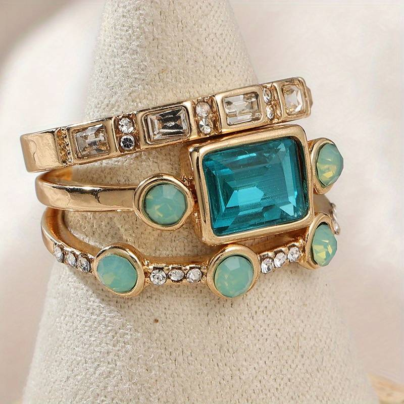 Set de bagues vintage en cristal bleu
