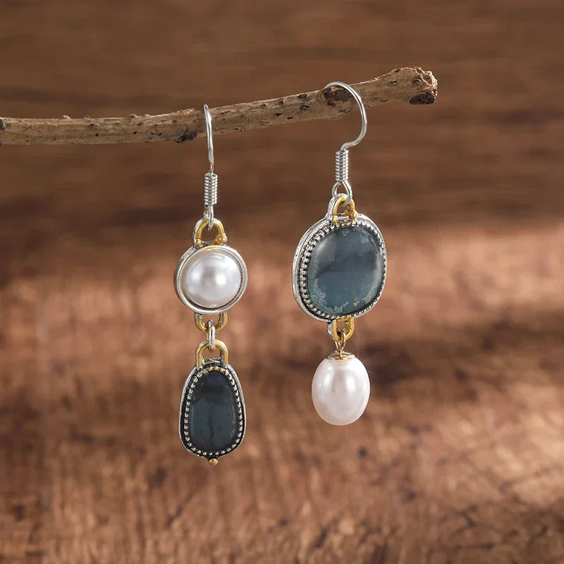 Boucles d’oreilles vintage en pierre naturelle bleue