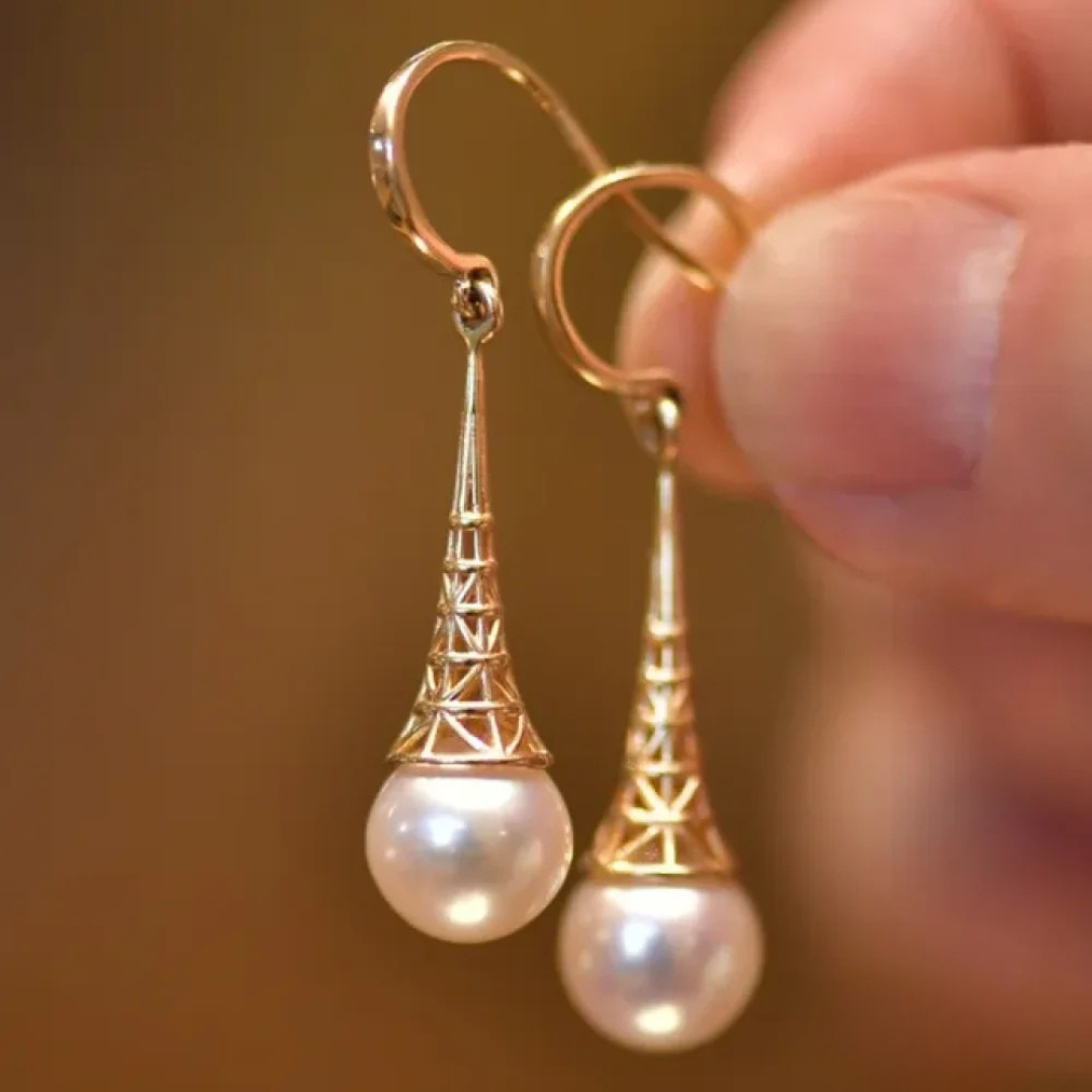 Boucles d’oreilles vintage en perles et dorées
