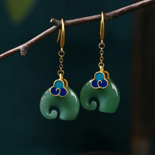 Boucles d’oreilles éléphant vert vintage