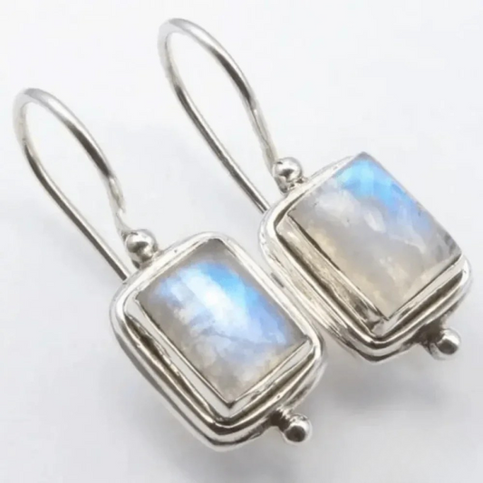 Boucles d’oreilles vintage en pierre de lune carrée
