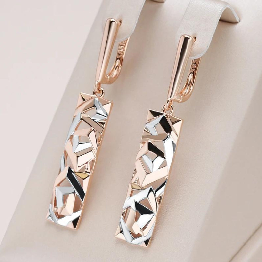 Boucles d’oreilles rectangulaires élégantes en or et argent