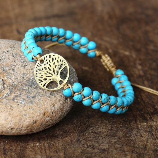 Bracelet Arbre de Vie fait main avec pierre turquoise