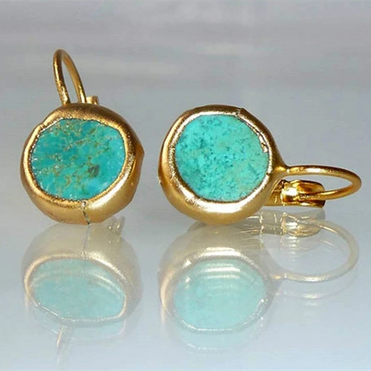 Boucles d’oreilles dorées avec pierre turquoise