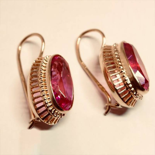 Boucles d’oreilles vintage en cristal rouge et or rose