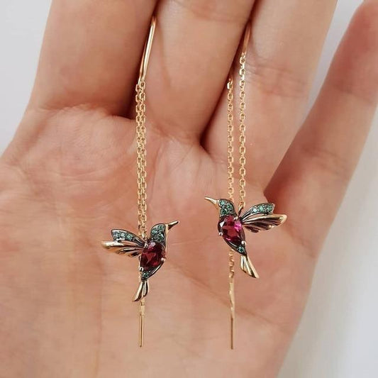 Boucles d’oreilles colibri en émail et zirconium
