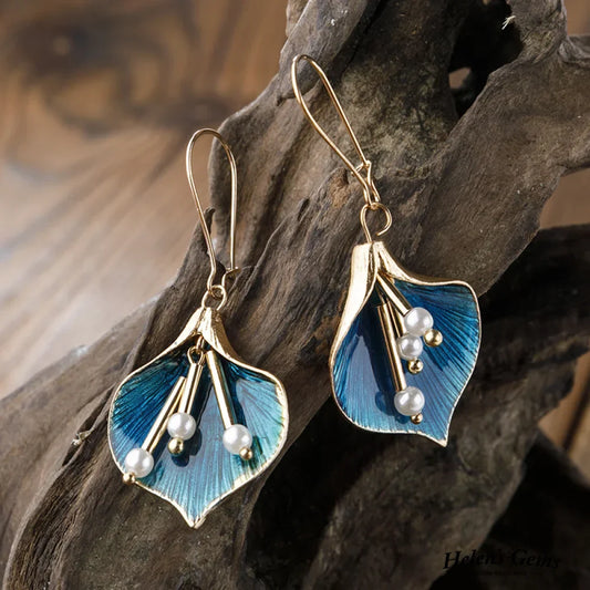 Boucles d’oreilles lotus bleues en argent vintage